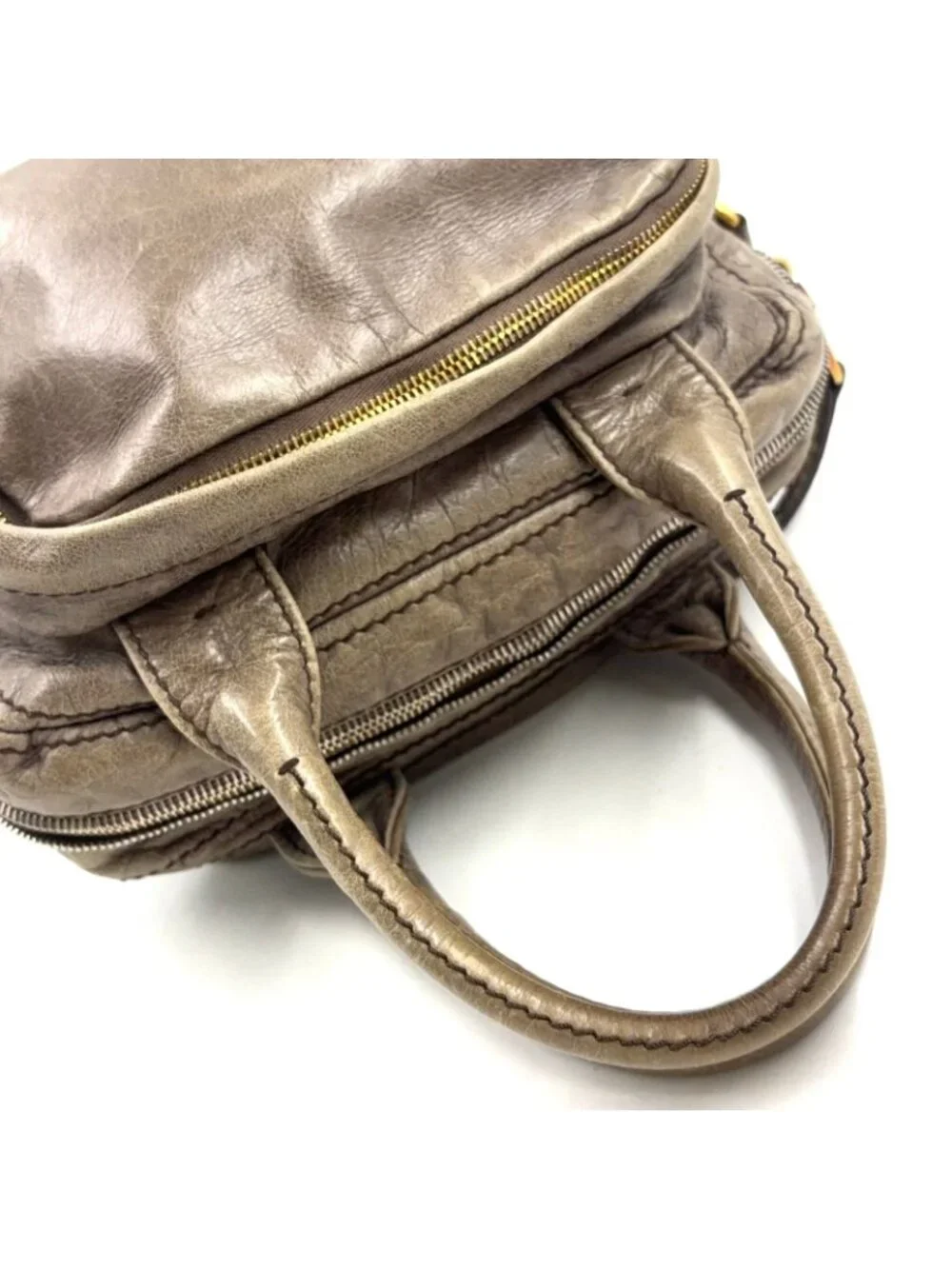 Prada Vitello Shine Bowlet Calf Gray Handbag Gold